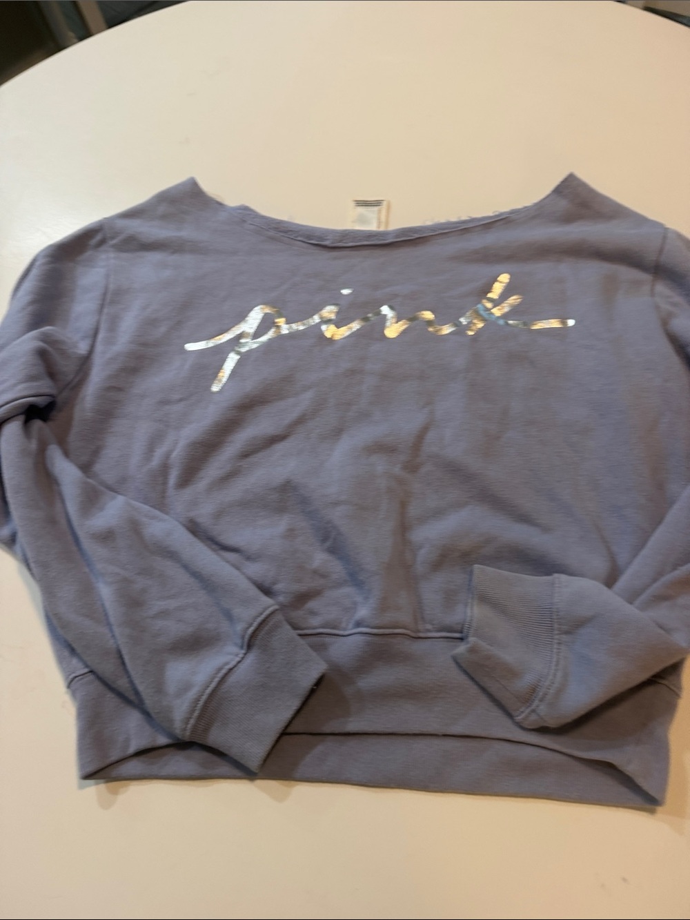 PINK Victoria's Secret Lavender Crewneck Sweatshirt with Silver Foil Logo